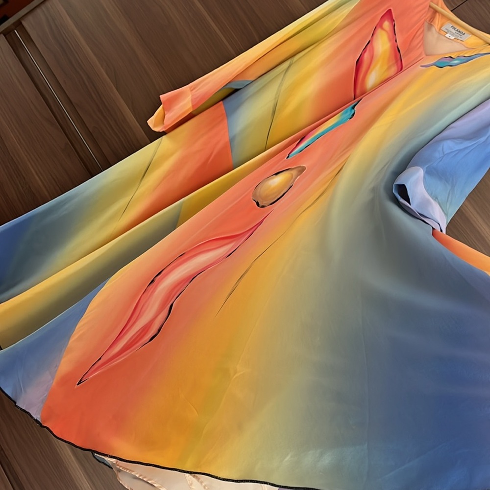 FABULOUS vintage Yolanda Lorente hand painted silk dress size 3 (L) very unique! - Picture 7 of 9